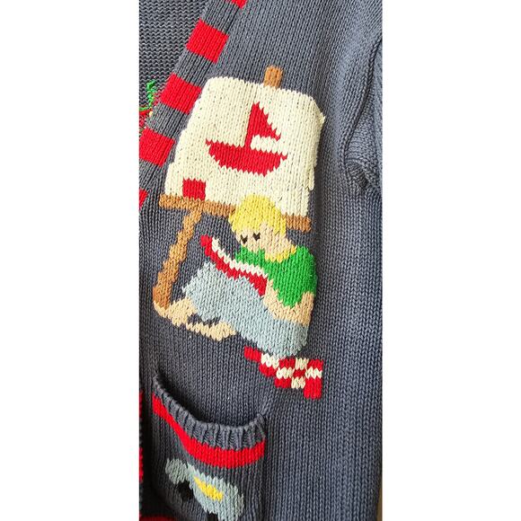 Vintage Hand Knit Boy Mom Cardigan Sweater Size M Multi Soccer Legos‎ FUN Unique - Picture 3 of 9